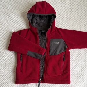 The North Face Burgundy and Gray Hooded Fleece Jacket